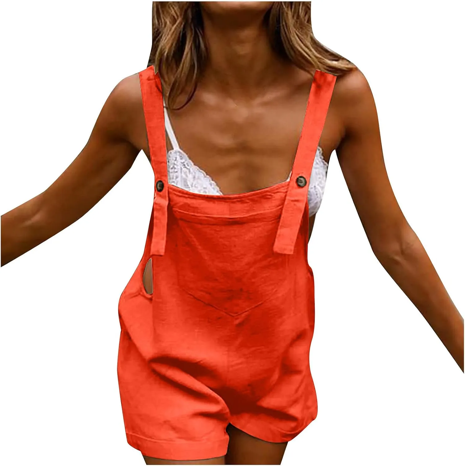 Rompers for Women Casual Cotton Linen Solid Jumpsuit Summer Sports Short Athletic Rompers Short Overalls