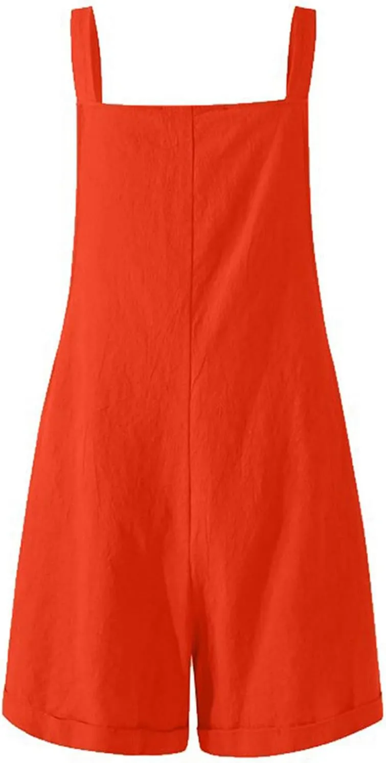 Rompers for Women Casual Cotton Linen Solid Jumpsuit Summer Sports Short Athletic Rompers Short Overalls