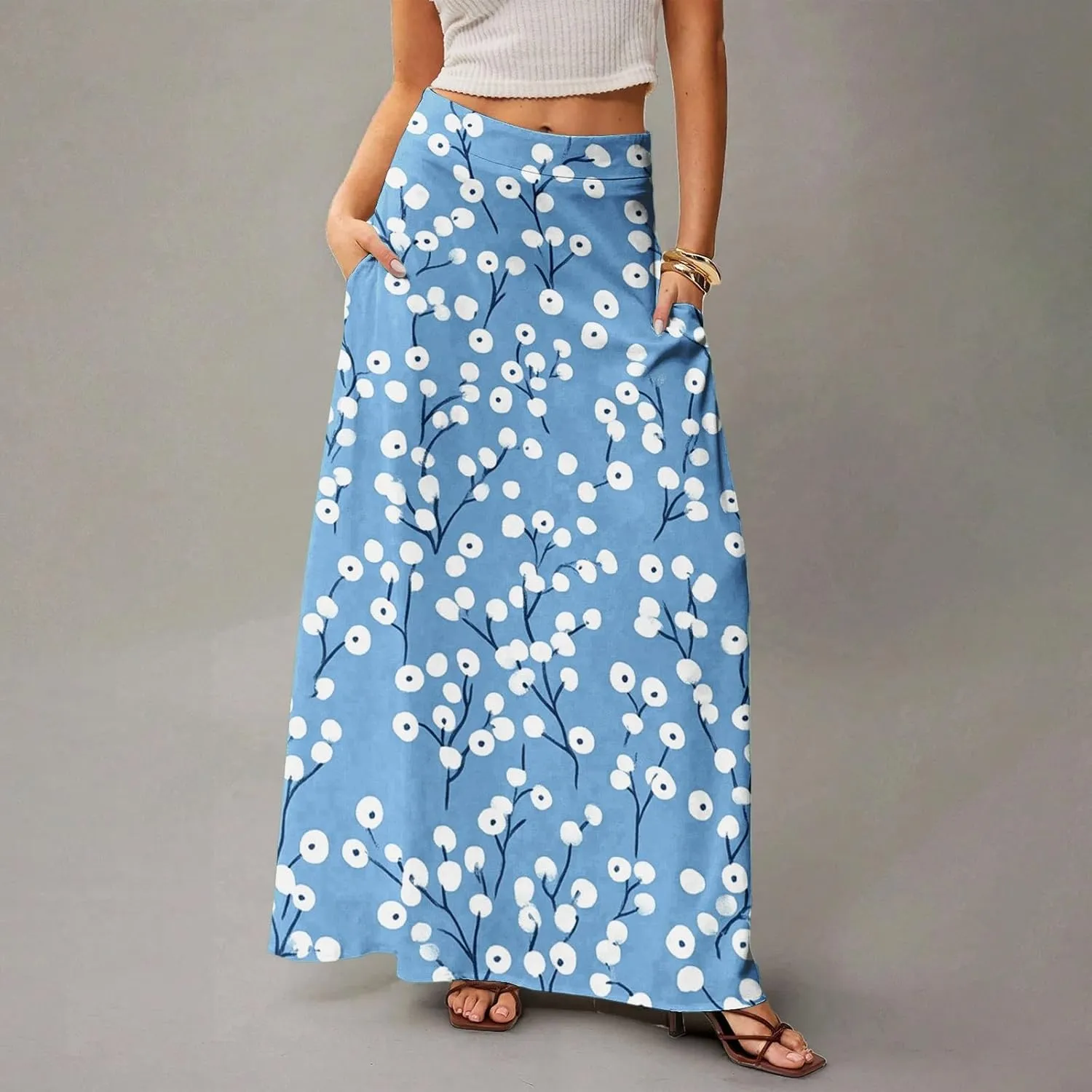 Summer Skirts for Women, Boho Maxi Vacation Beach Flowy Casual Womens Skirts