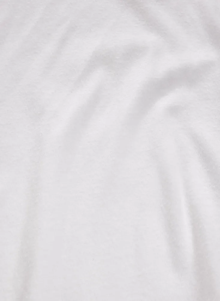 T-shirt Blanc Col Rond Manches Longues en Coton et Cachemire