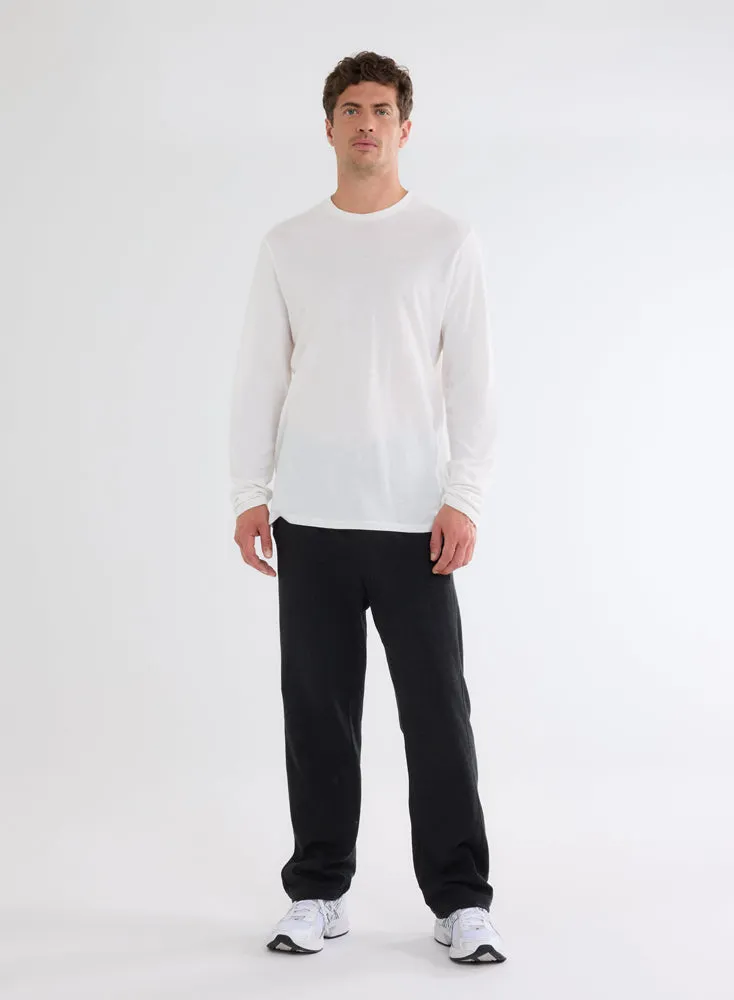 T-shirt Blanc Col Rond Manches Longues en Coton et Cachemire