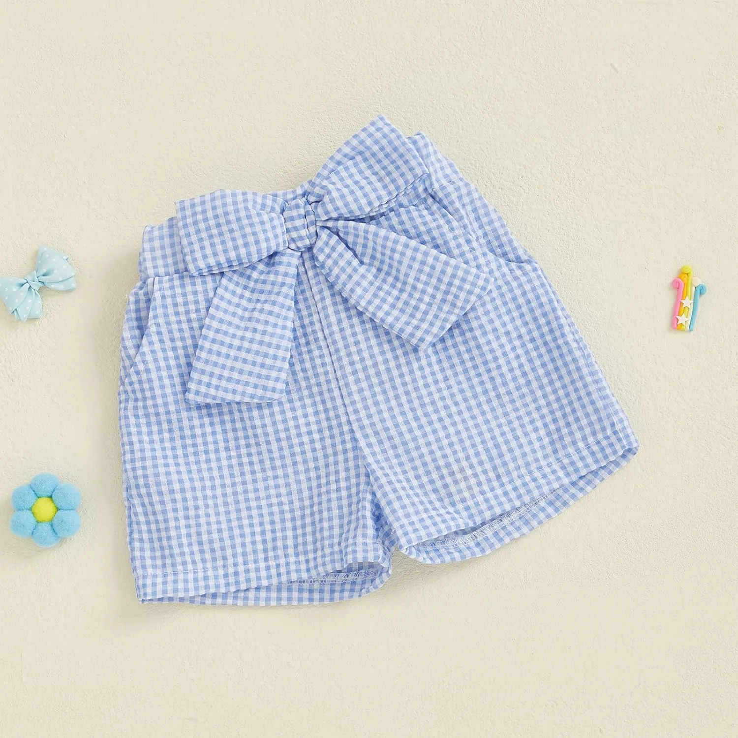 Toddler Baby Girls Gingham Seersucker Shorts Elastic Waist Striped Plaid Shorts Summer Casual Short Pants Bottoms