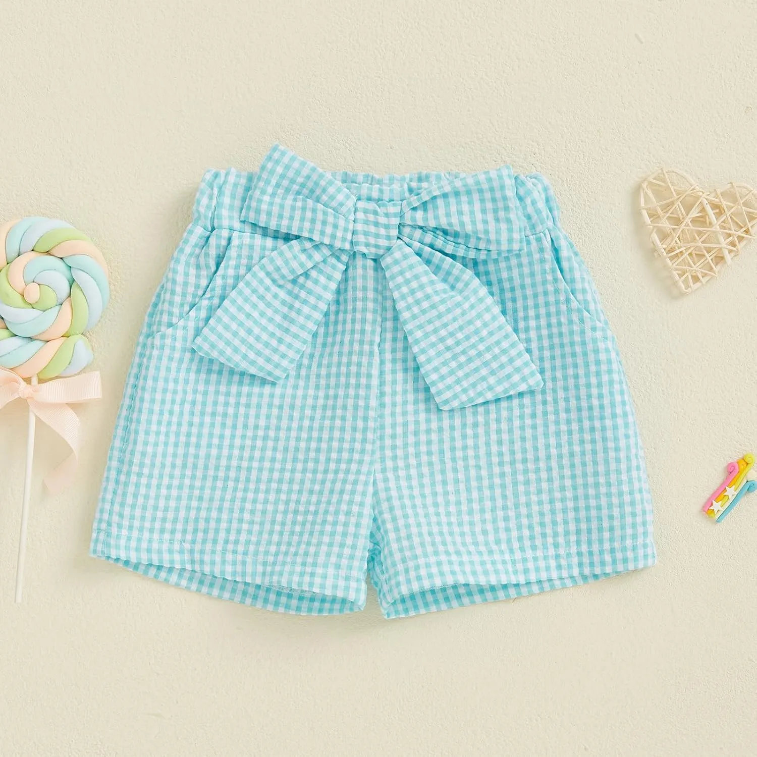 Toddler Baby Girls Gingham Seersucker Shorts Elastic Waist Striped Plaid Shorts Summer Casual Short Pants Bottoms