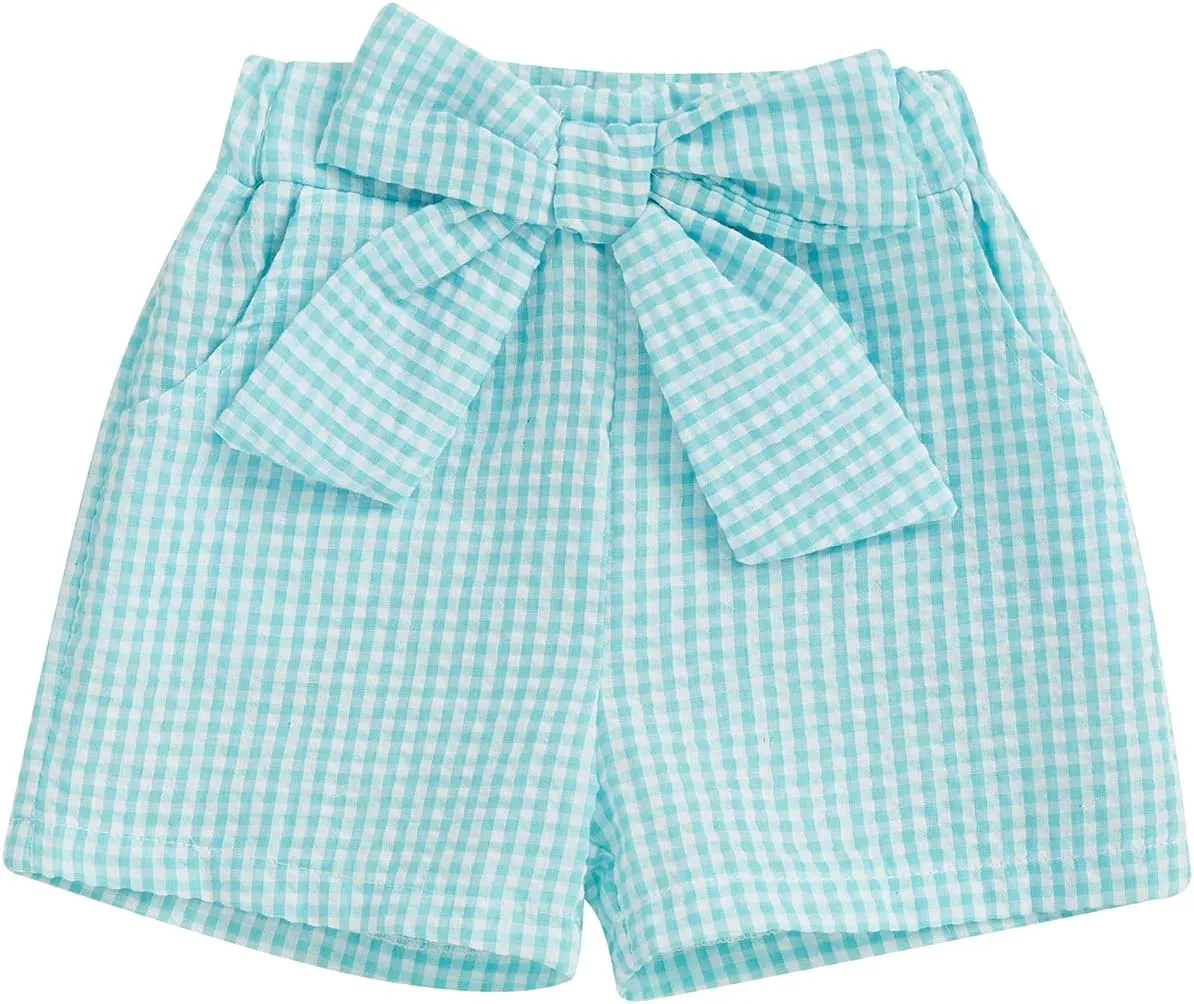 Toddler Baby Girls Gingham Seersucker Shorts Elastic Waist Striped Plaid Shorts Summer Casual Short Pants Bottoms