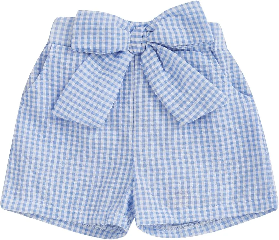 Toddler Baby Girls Gingham Seersucker Shorts Elastic Waist Striped Plaid Shorts Summer Casual Short Pants Bottoms