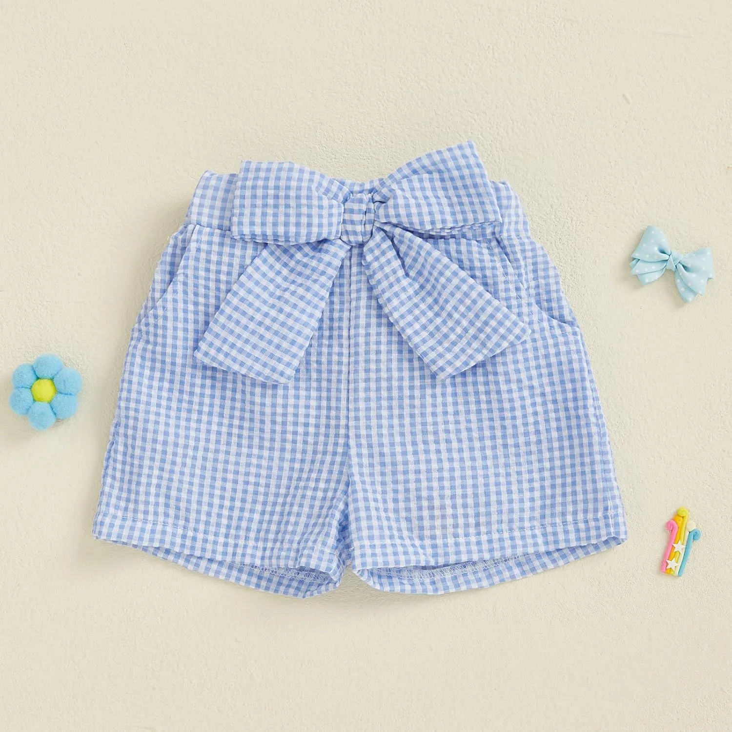 Toddler Baby Girls Gingham Seersucker Shorts Elastic Waist Striped Plaid Shorts Summer Casual Short Pants Bottoms