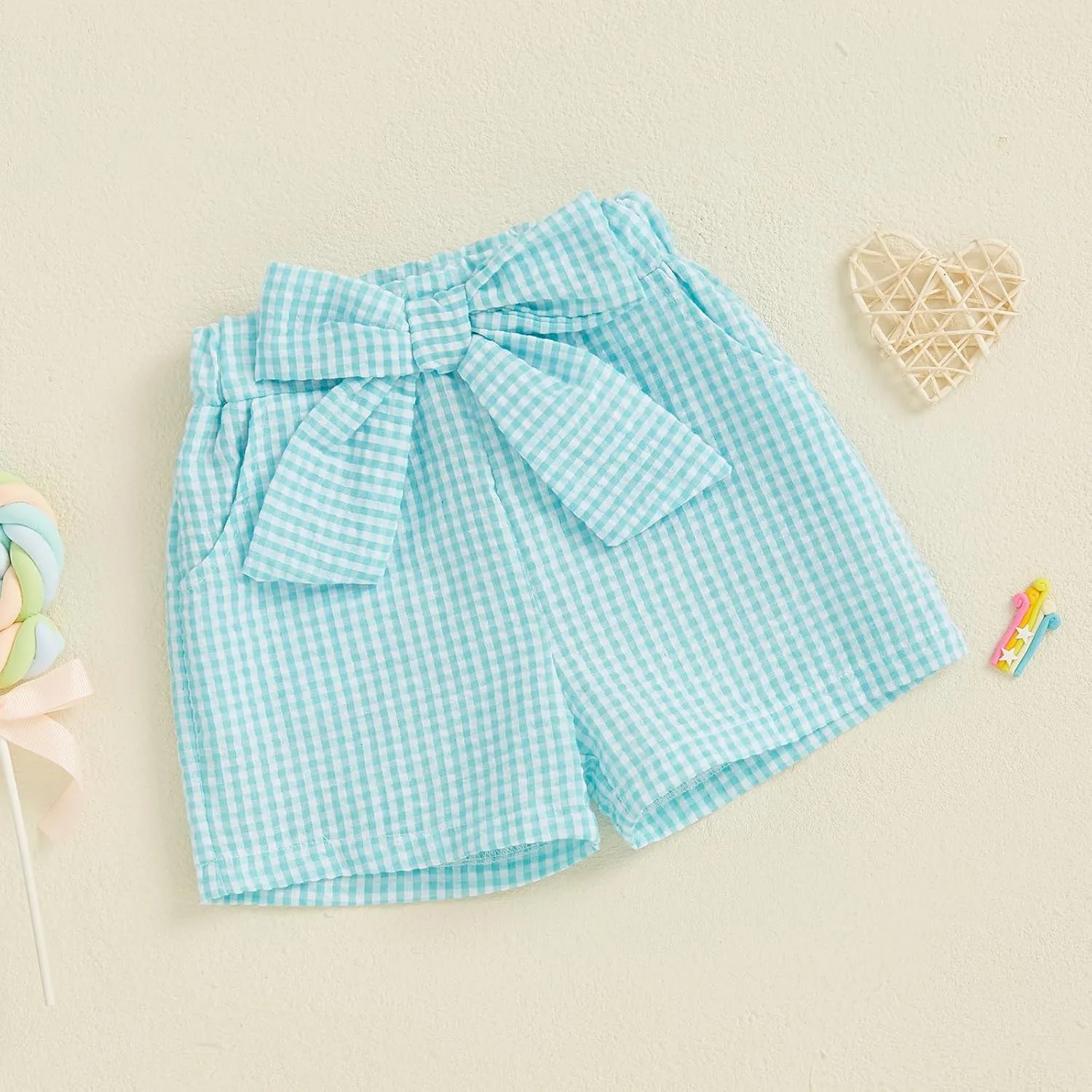 Toddler Baby Girls Gingham Seersucker Shorts Elastic Waist Striped Plaid Shorts Summer Casual Short Pants Bottoms