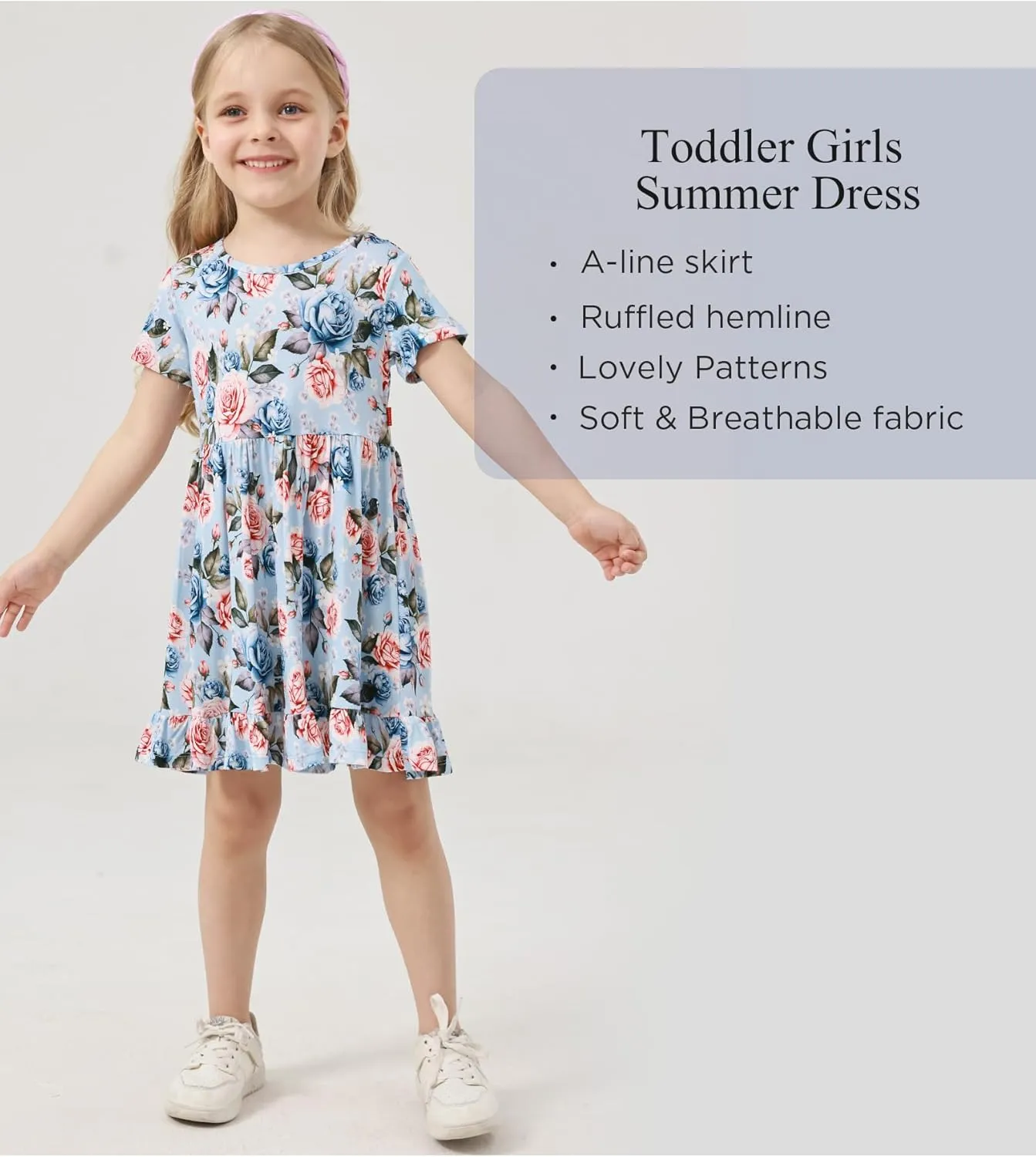 Toddler Girls Short Sleeve Summer Dress Buttery Soft Bamboo Viscose Twirl Dress