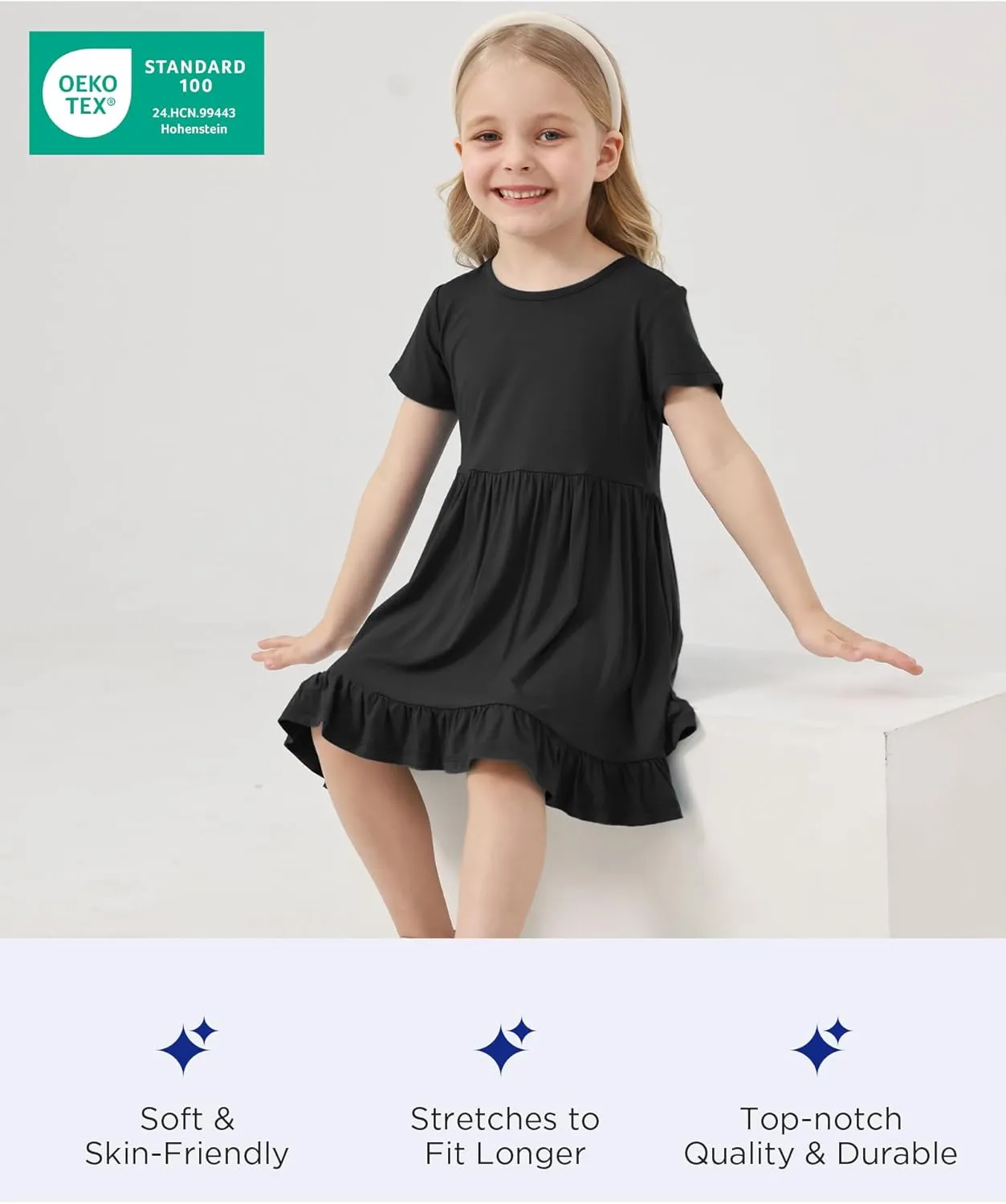 Toddler Girls Short Sleeve Summer Dress Buttery Soft Bamboo Viscose Twirl Dress
