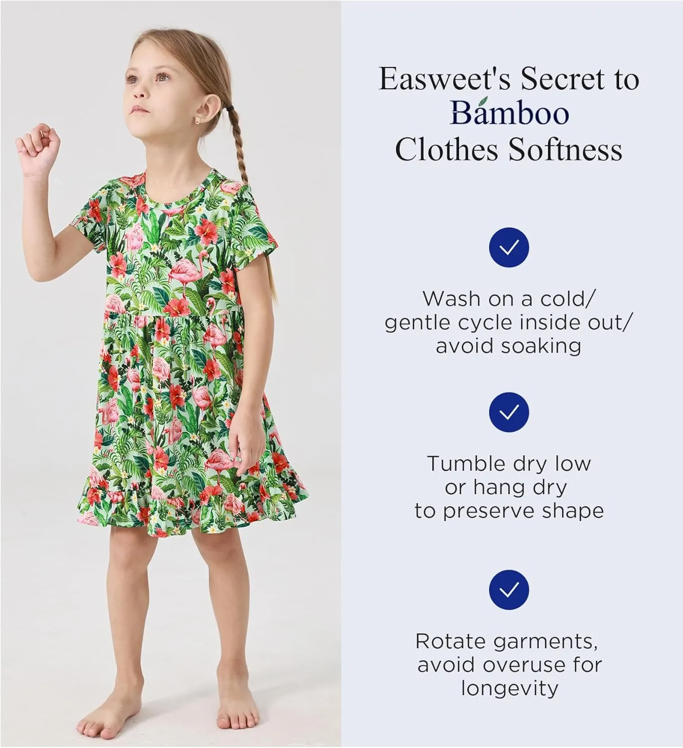 Toddler Girls Short Sleeve Summer Dress Buttery Soft Bamboo Viscose Twirl Dress