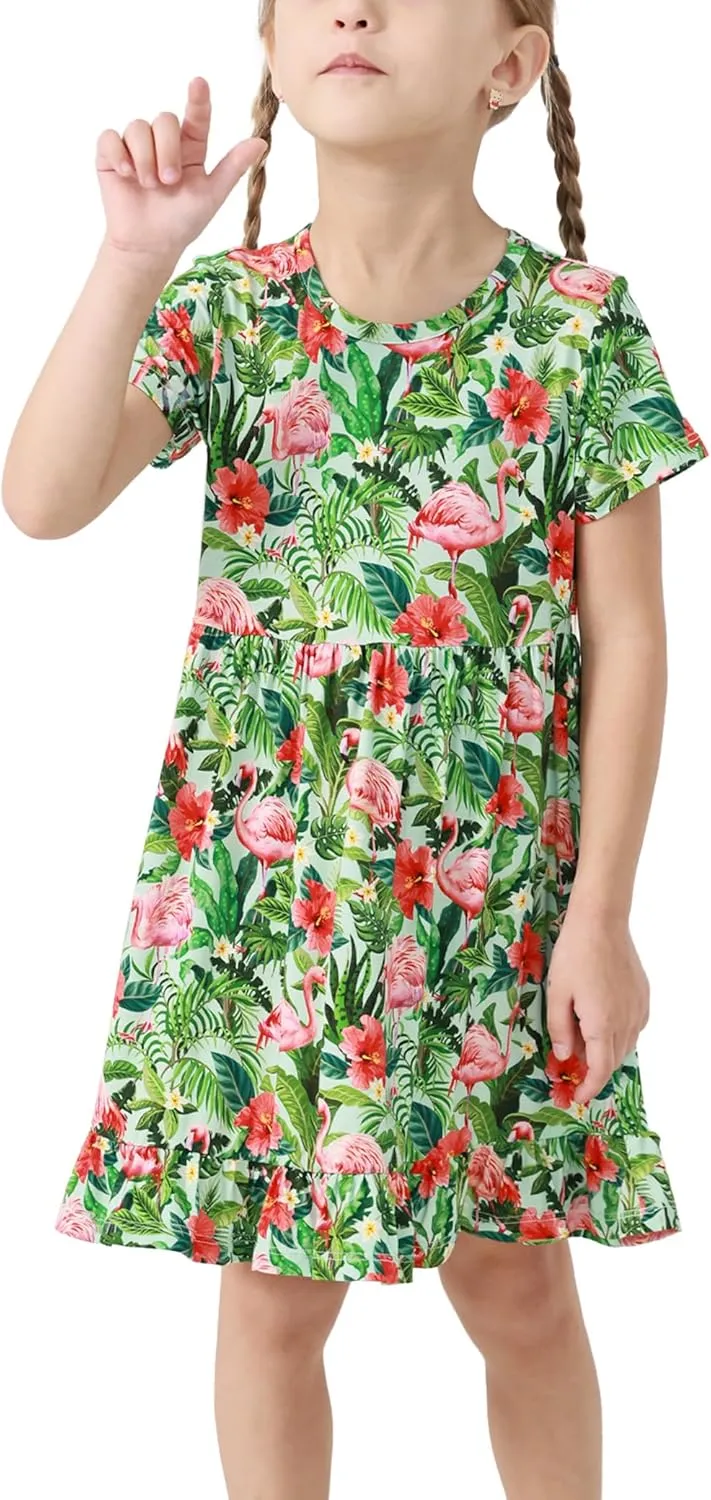 Toddler Girls Short Sleeve Summer Dress Buttery Soft Bamboo Viscose Twirl Dress