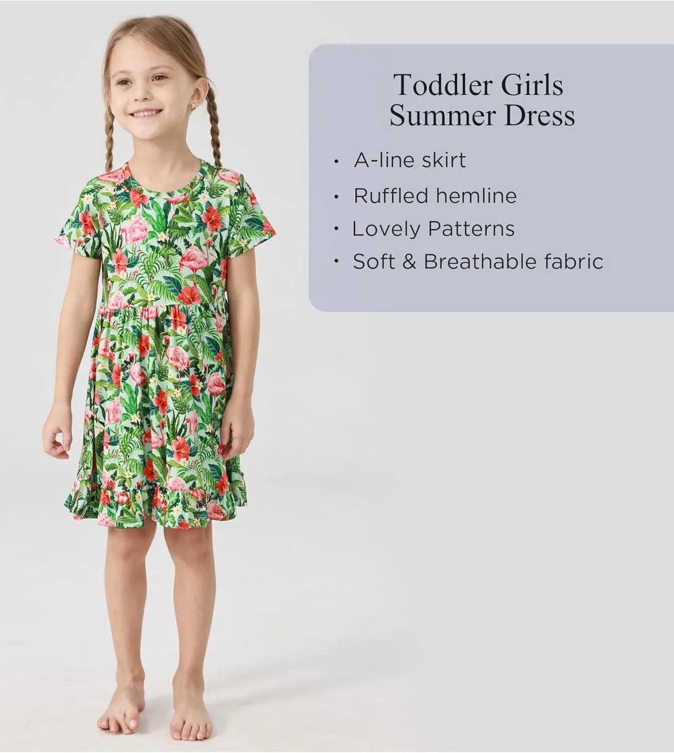 Toddler Girls Short Sleeve Summer Dress Buttery Soft Bamboo Viscose Twirl Dress