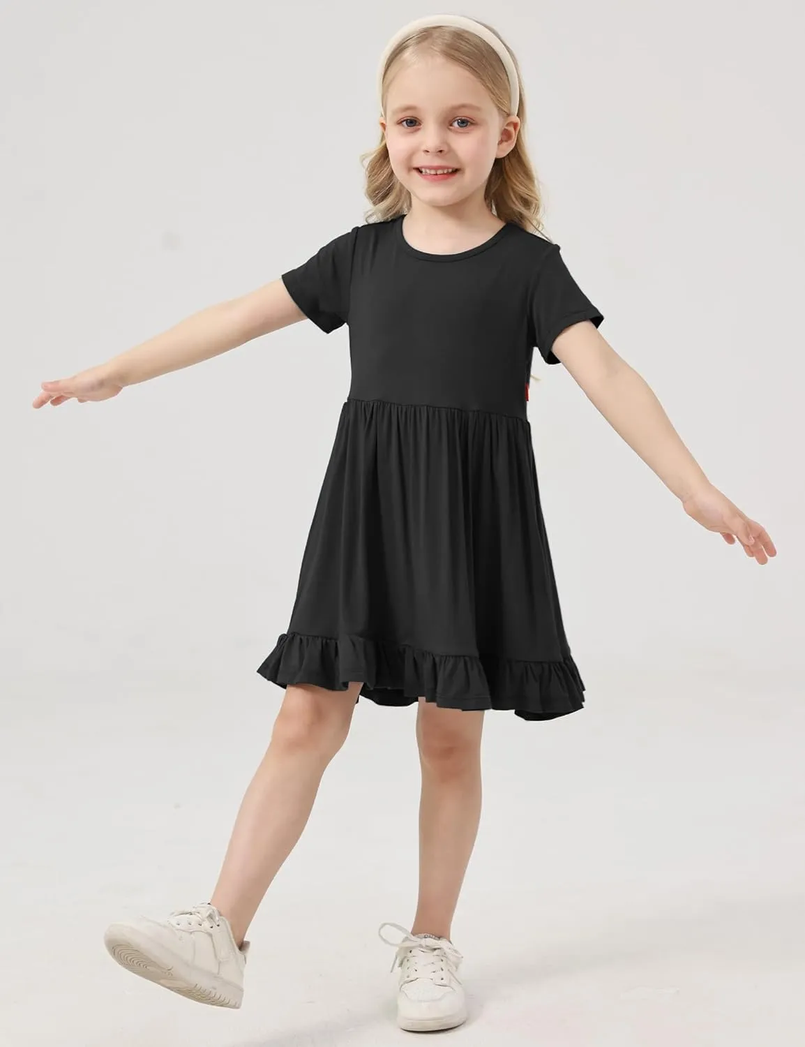 Toddler Girls Short Sleeve Summer Dress Buttery Soft Bamboo Viscose Twirl Dress
