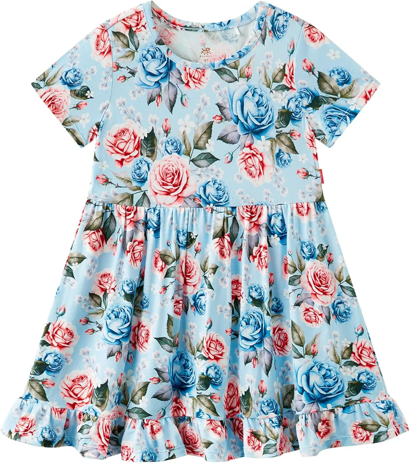 Toddler Girls Short Sleeve Summer Dress Buttery Soft Bamboo Viscose Twirl Dress