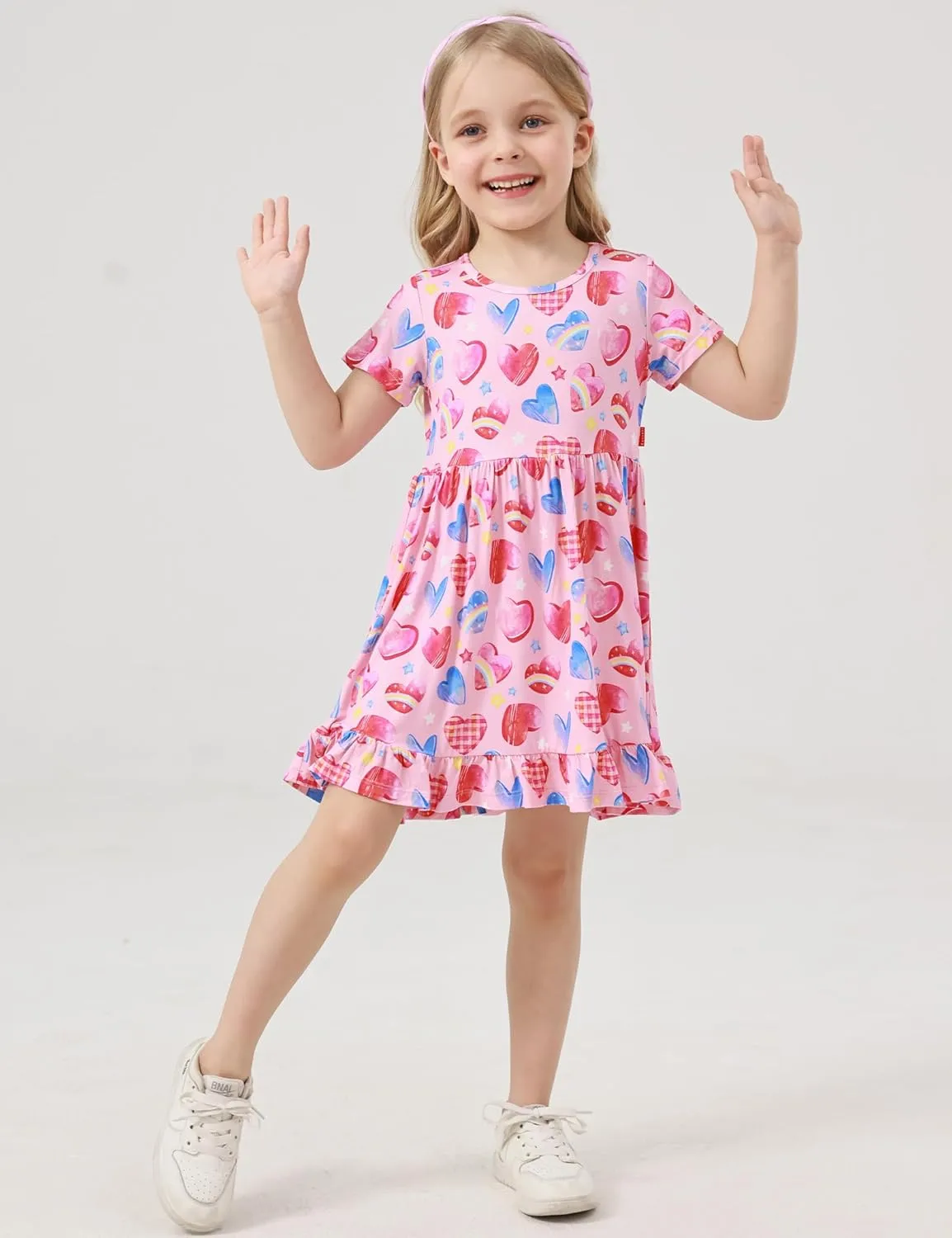 Toddler Girls Short Sleeve Summer Dress Buttery Soft Bamboo Viscose Twirl Dress