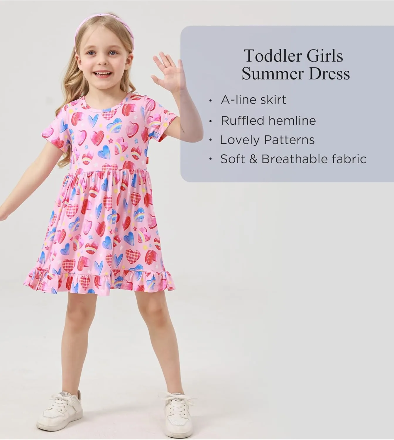 Toddler Girls Short Sleeve Summer Dress Buttery Soft Bamboo Viscose Twirl Dress