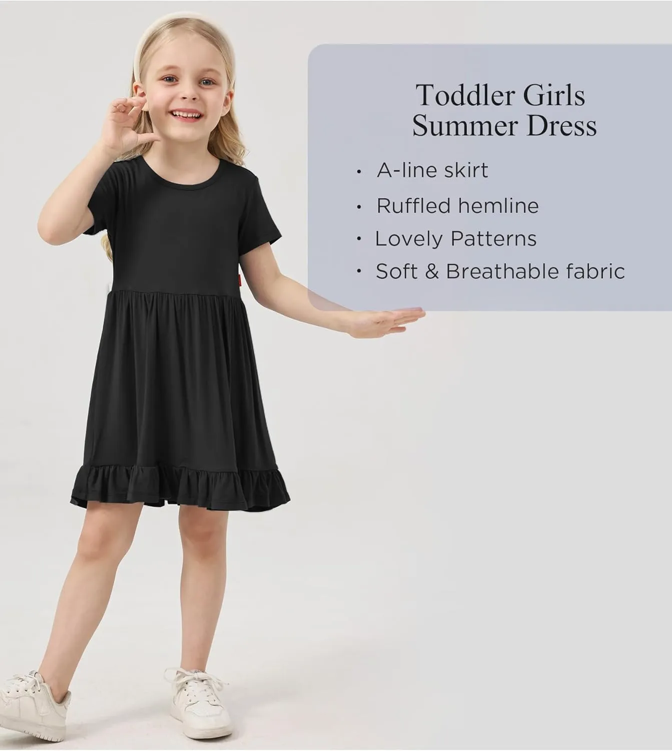 Toddler Girls Short Sleeve Summer Dress Buttery Soft Bamboo Viscose Twirl Dress