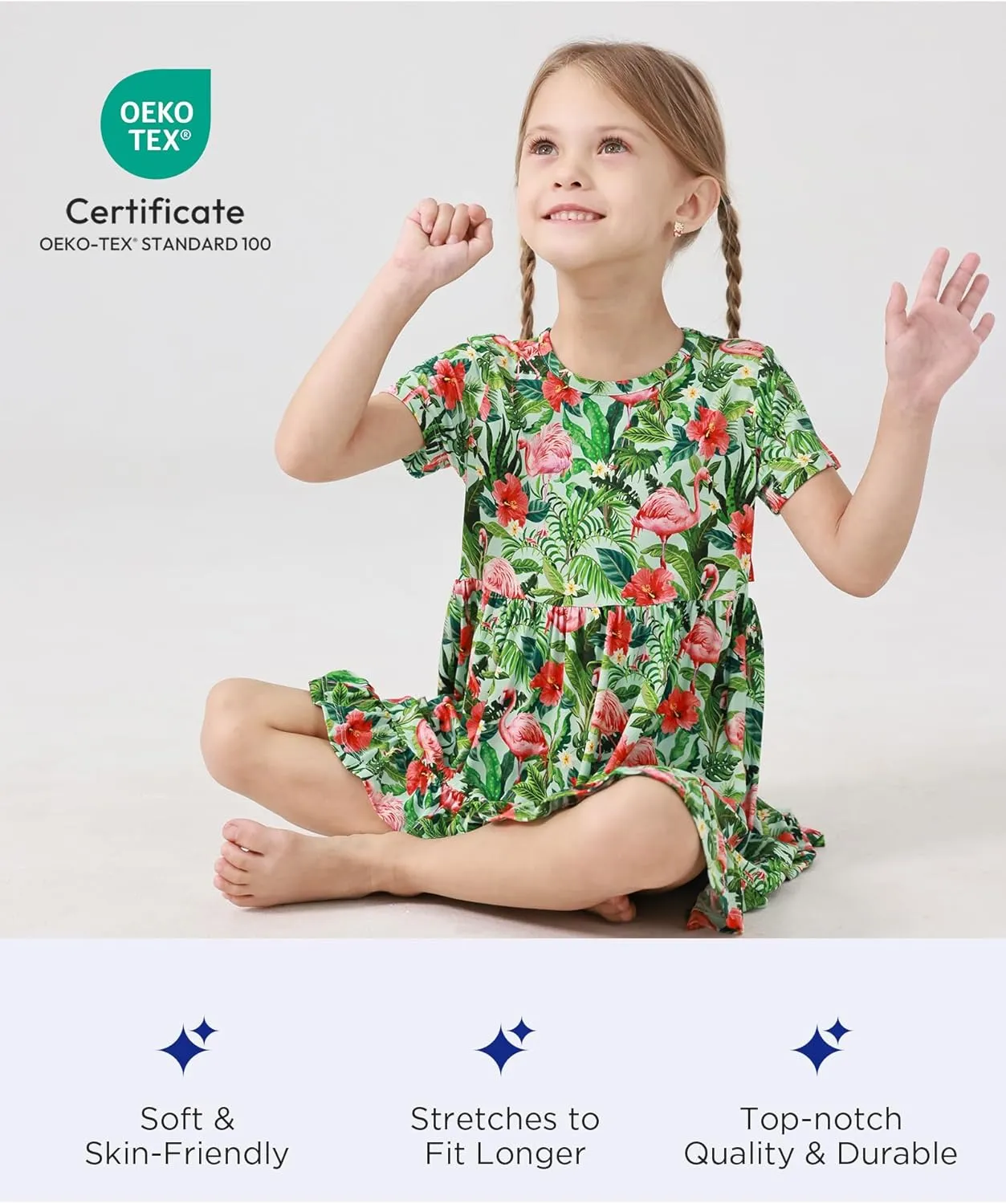 Toddler Girls Short Sleeve Summer Dress Buttery Soft Bamboo Viscose Twirl Dress