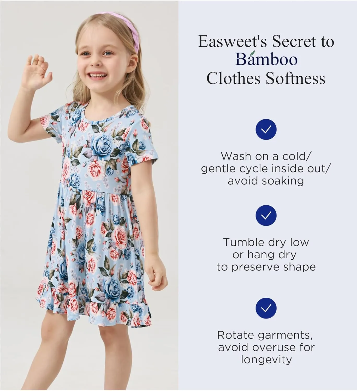 Toddler Girls Short Sleeve Summer Dress Buttery Soft Bamboo Viscose Twirl Dress