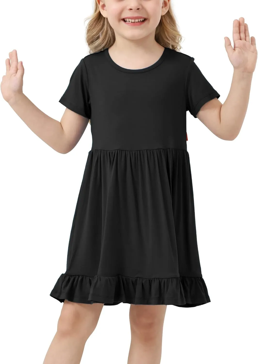 Toddler Girls Short Sleeve Summer Dress Buttery Soft Bamboo Viscose Twirl Dress