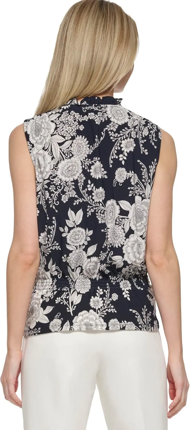 Tommy Hilfiger Women's Printed Knit Blouse with Neck Tie