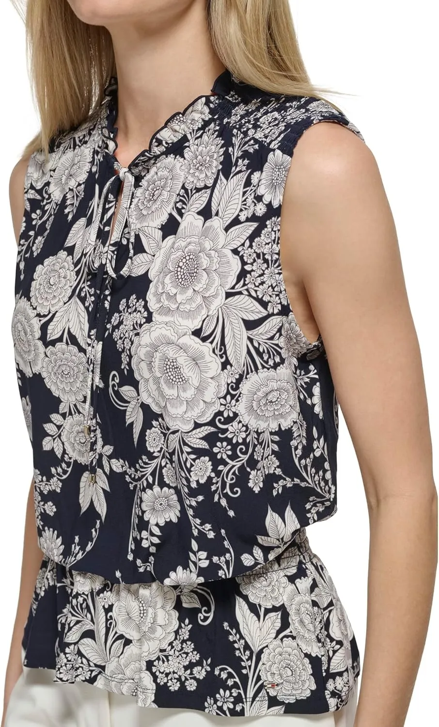 Tommy Hilfiger Women's Printed Knit Blouse with Neck Tie