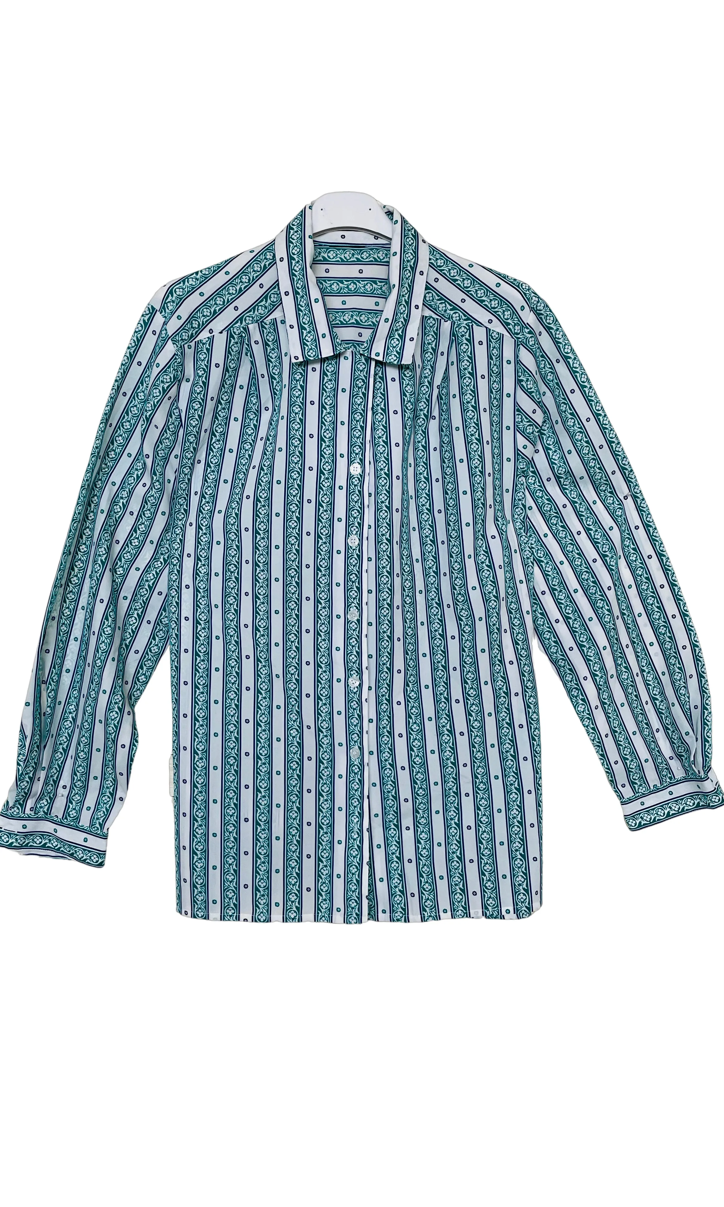 Vintage Geek Chic Blouse in Green and White Print