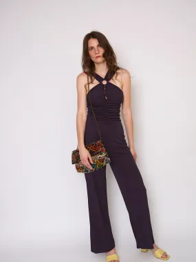 Vintage Lycra jumpsuit prune colour wide leg
