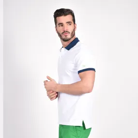 White with Double Sided Navy and Green Paisley Print Collar