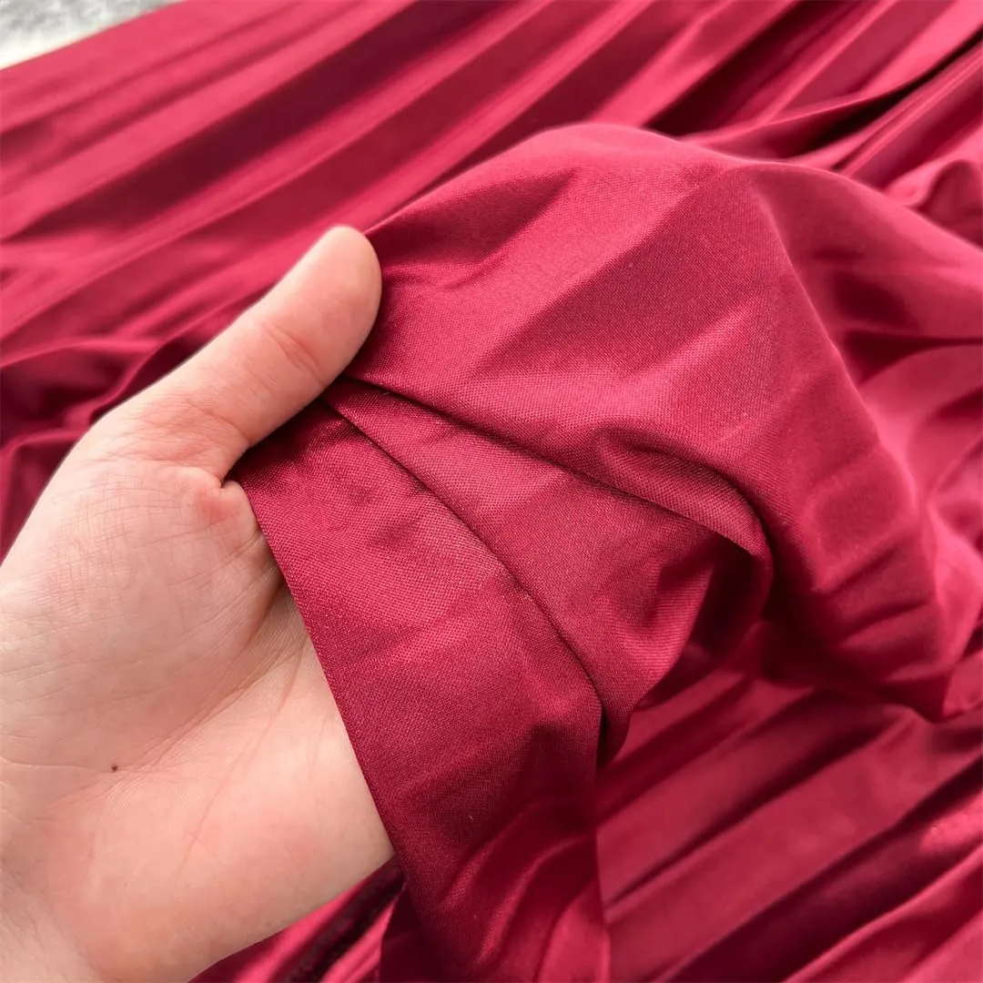Women Elegant Satin Pleated Sexy Skirt Elastic High Waist Vintage Slim Casual Skirt