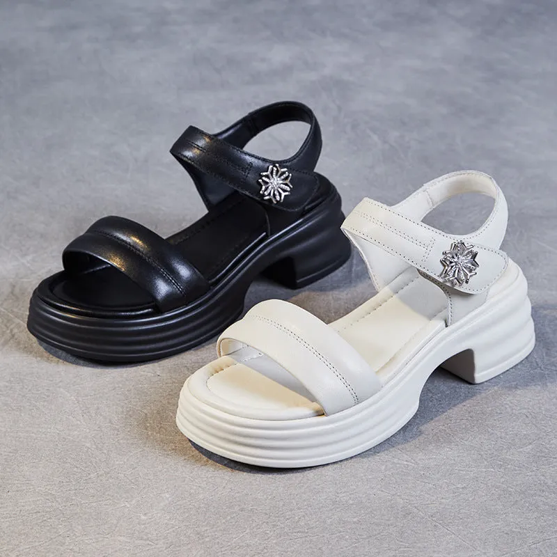 Women Minimalist Soft Leather Low Block Summer Sandals
