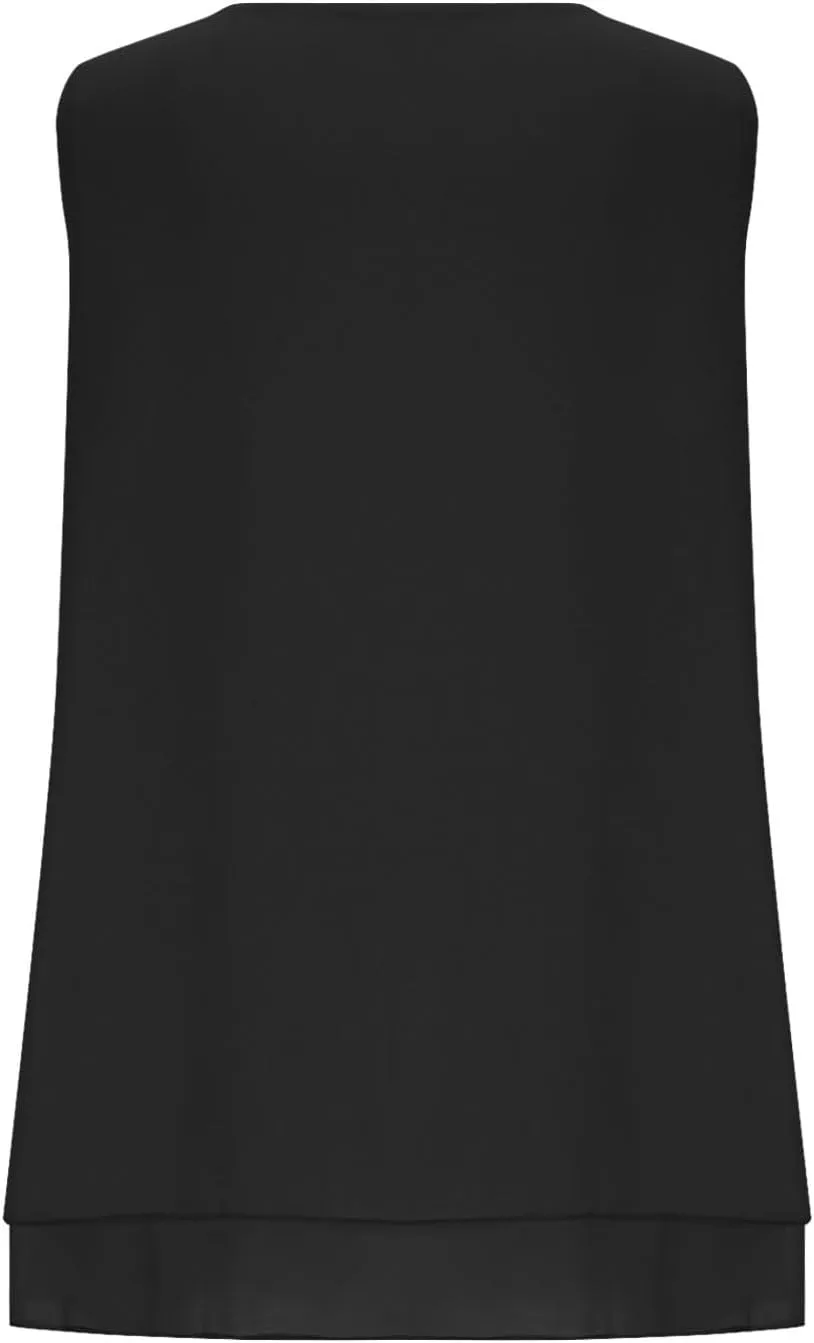 Women Summer Sleeveless Chiffon Shirts, Solid Color Loose Breathable Casual Tank Tops Fashion Ruffle Ruched Hem Clothes