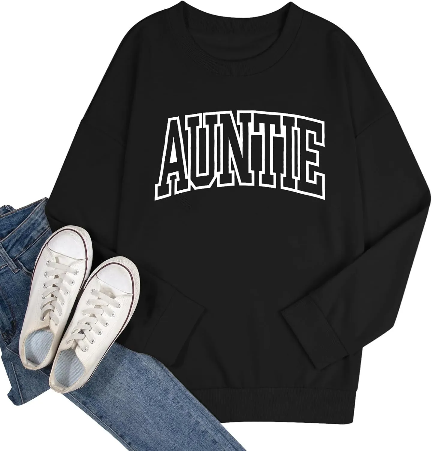 Womens Aunt Sweatshirt Cool Aunt Crewneck Sweatshirt Auntie Letter Print Long Sleeve Pullover Top