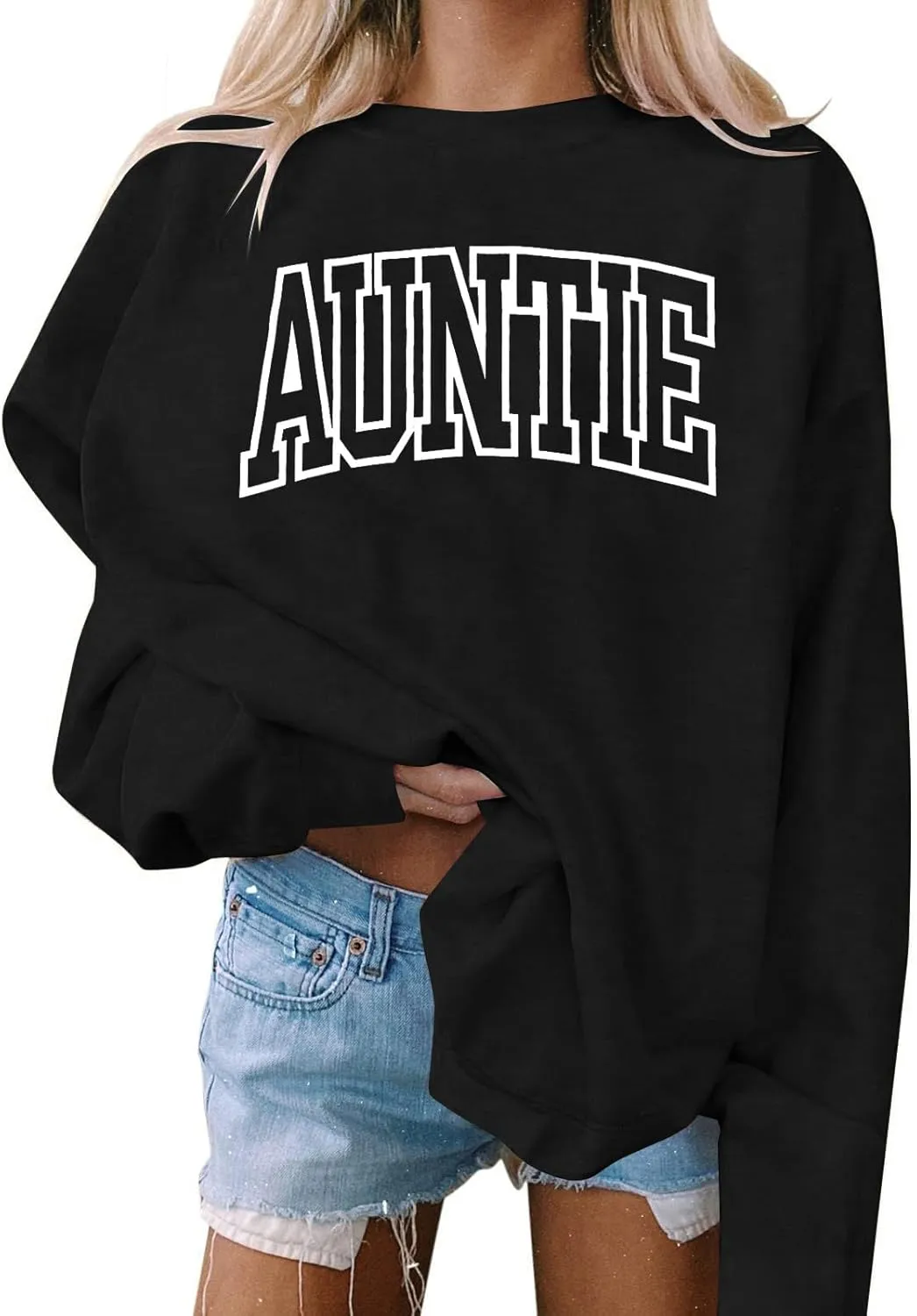 Womens Aunt Sweatshirt Cool Aunt Crewneck Sweatshirt Auntie Letter Print Long Sleeve Pullover Top