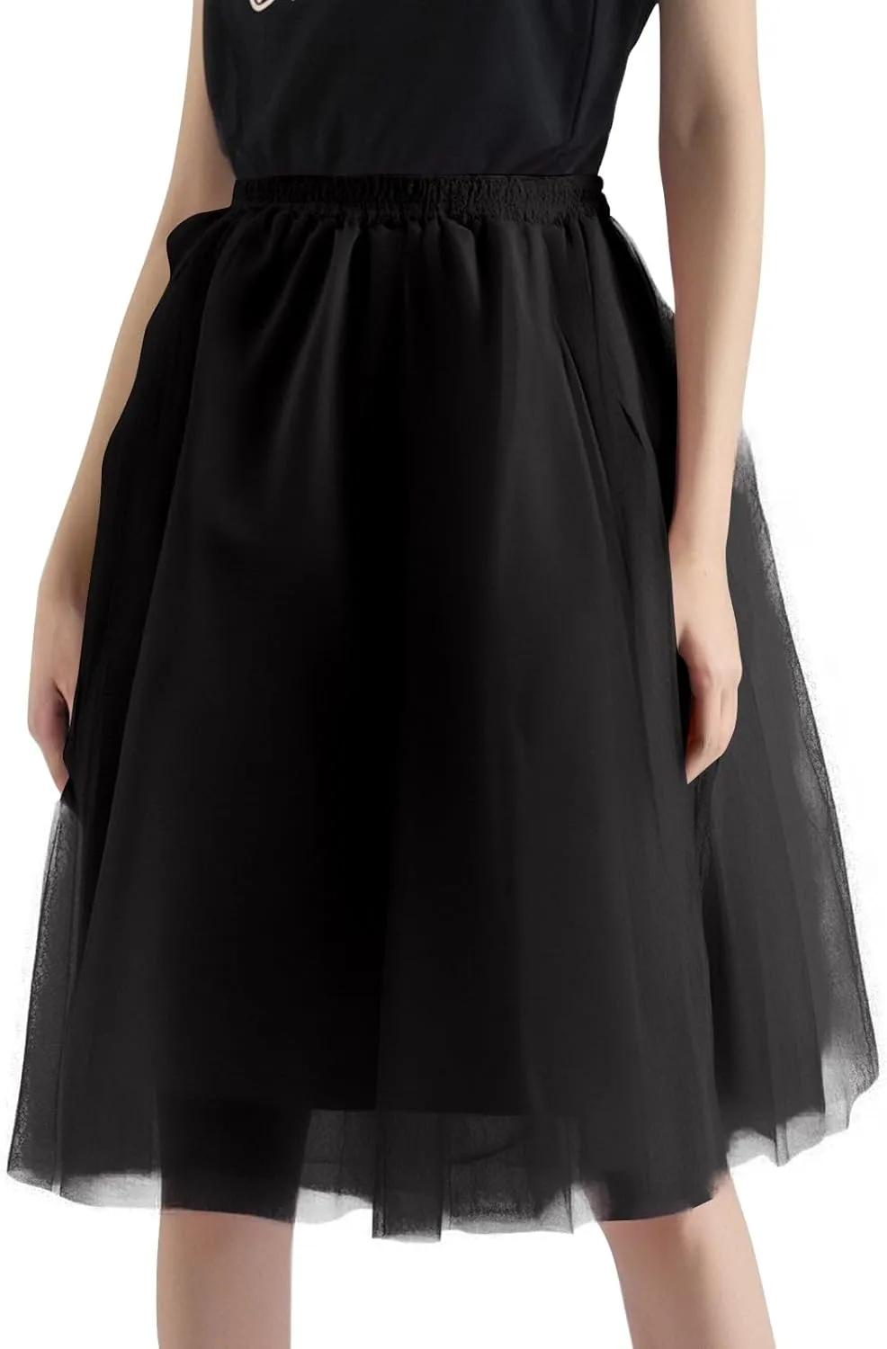 Women's Elegant Elastic Ruffle Petticoat Lightweight Underskirts for Cosplay Party Midi Skirt Tulle A-Line Tutu Skirt