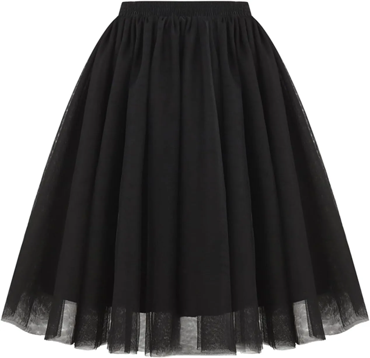 Women's Elegant Elastic Ruffle Petticoat Lightweight Underskirts for Cosplay Party Midi Skirt Tulle A-Line Tutu Skirt