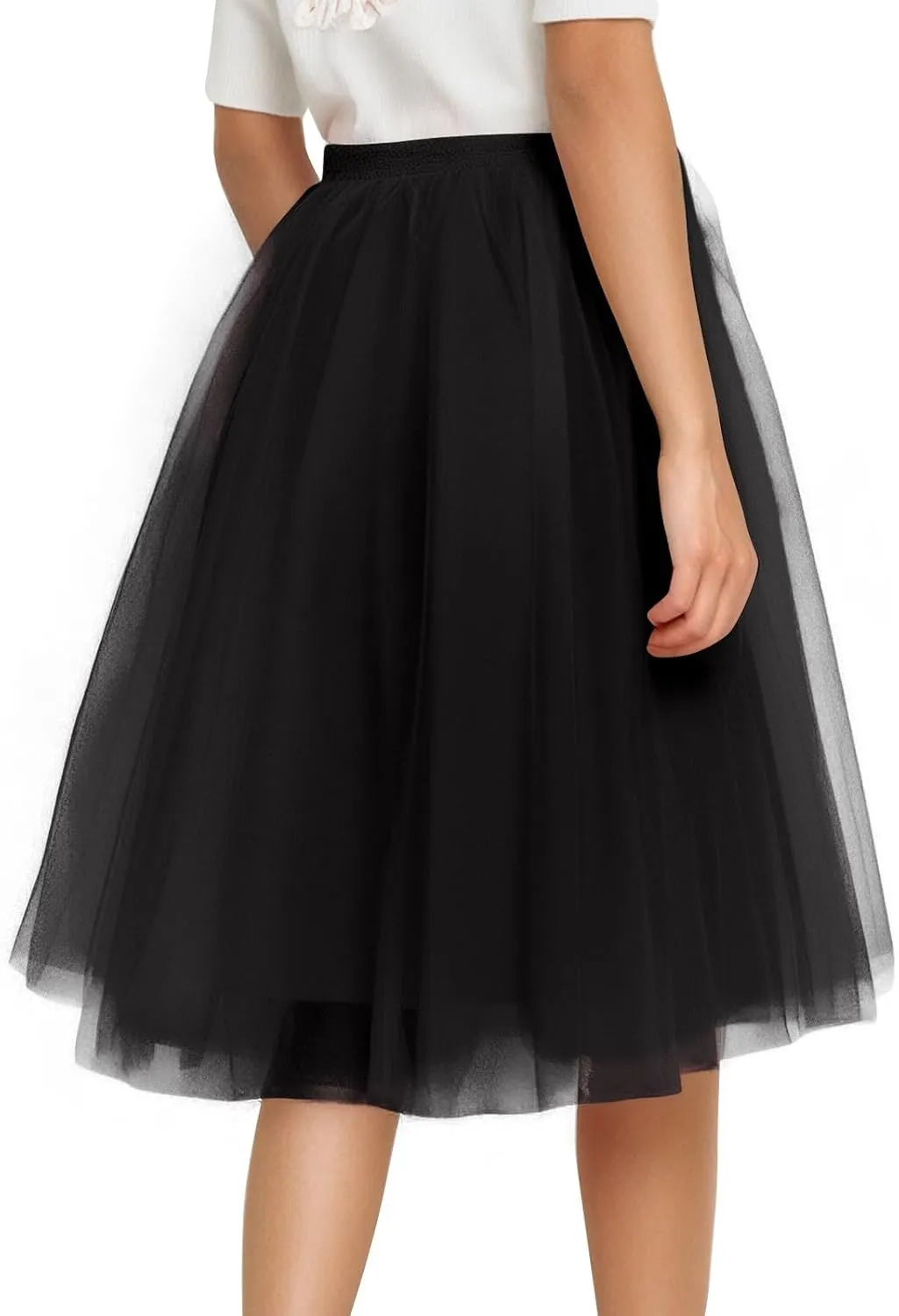 Women's Elegant Elastic Ruffle Petticoat Lightweight Underskirts for Cosplay Party Midi Skirt Tulle A-Line Tutu Skirt