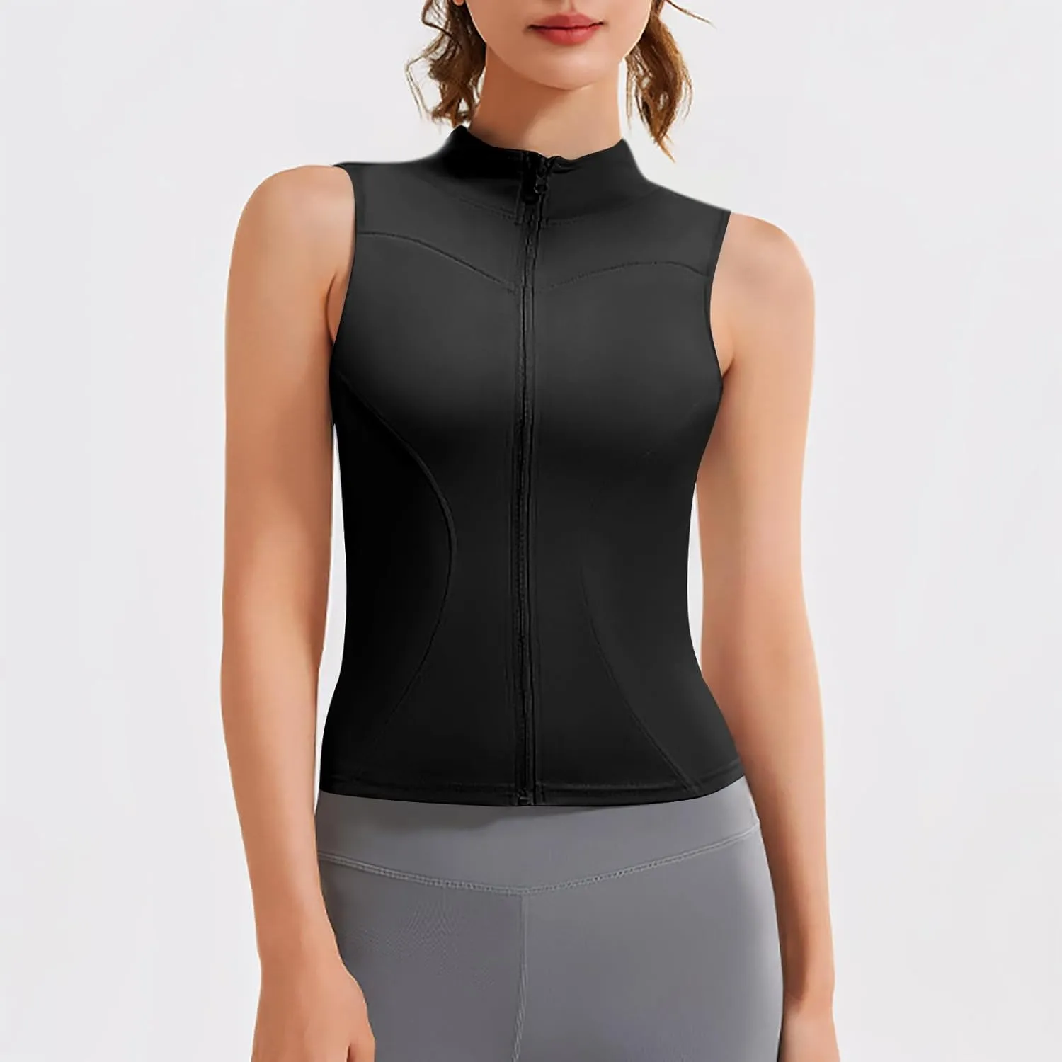 Women's Full Zip Mock Neck Tank Top Summer Golf Tennis Shirts Breathable Quick Dry Vest Slim Sports Sleeveless Tops