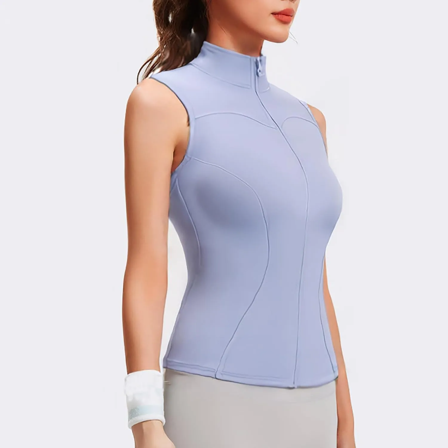 Women's Full Zip Mock Neck Tank Top Summer Golf Tennis Shirts Breathable Quick Dry Vest Slim Sports Sleeveless Tops
