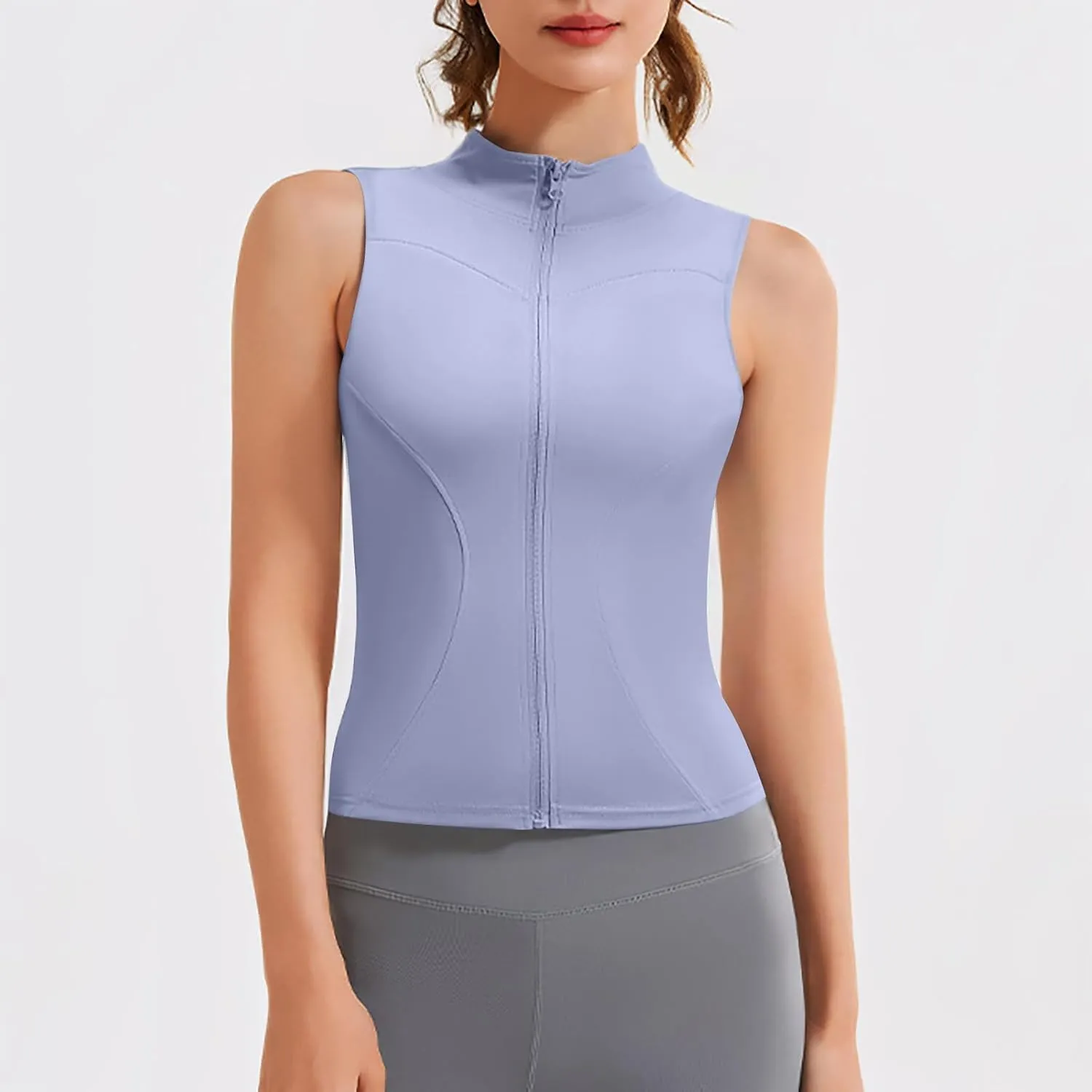 Women's Full Zip Mock Neck Tank Top Summer Golf Tennis Shirts Breathable Quick Dry Vest Slim Sports Sleeveless Tops