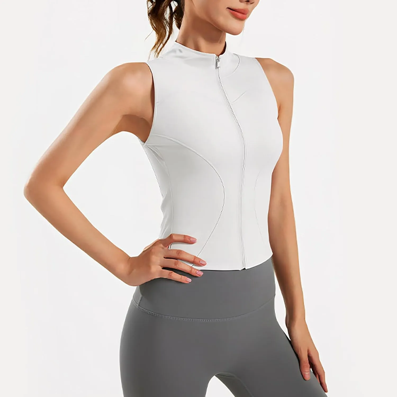 Women's Full Zip Mock Neck Tank Top Summer Golf Tennis Shirts Breathable Quick Dry Vest Slim Sports Sleeveless Tops