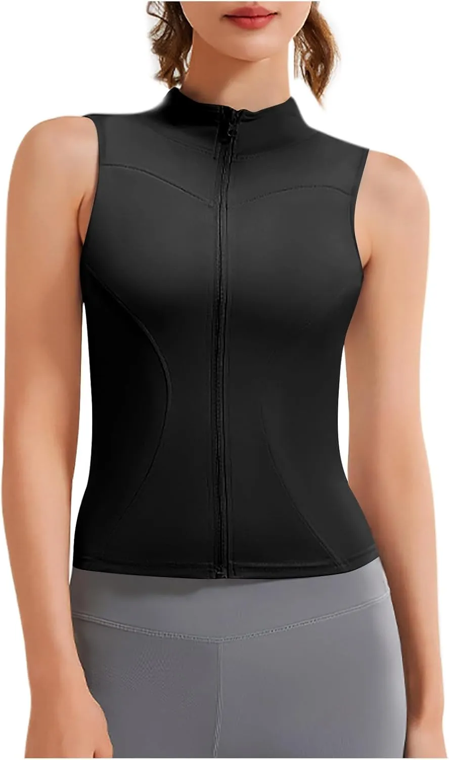 Women's Full Zip Mock Neck Tank Top Summer Golf Tennis Shirts Breathable Quick Dry Vest Slim Sports Sleeveless Tops