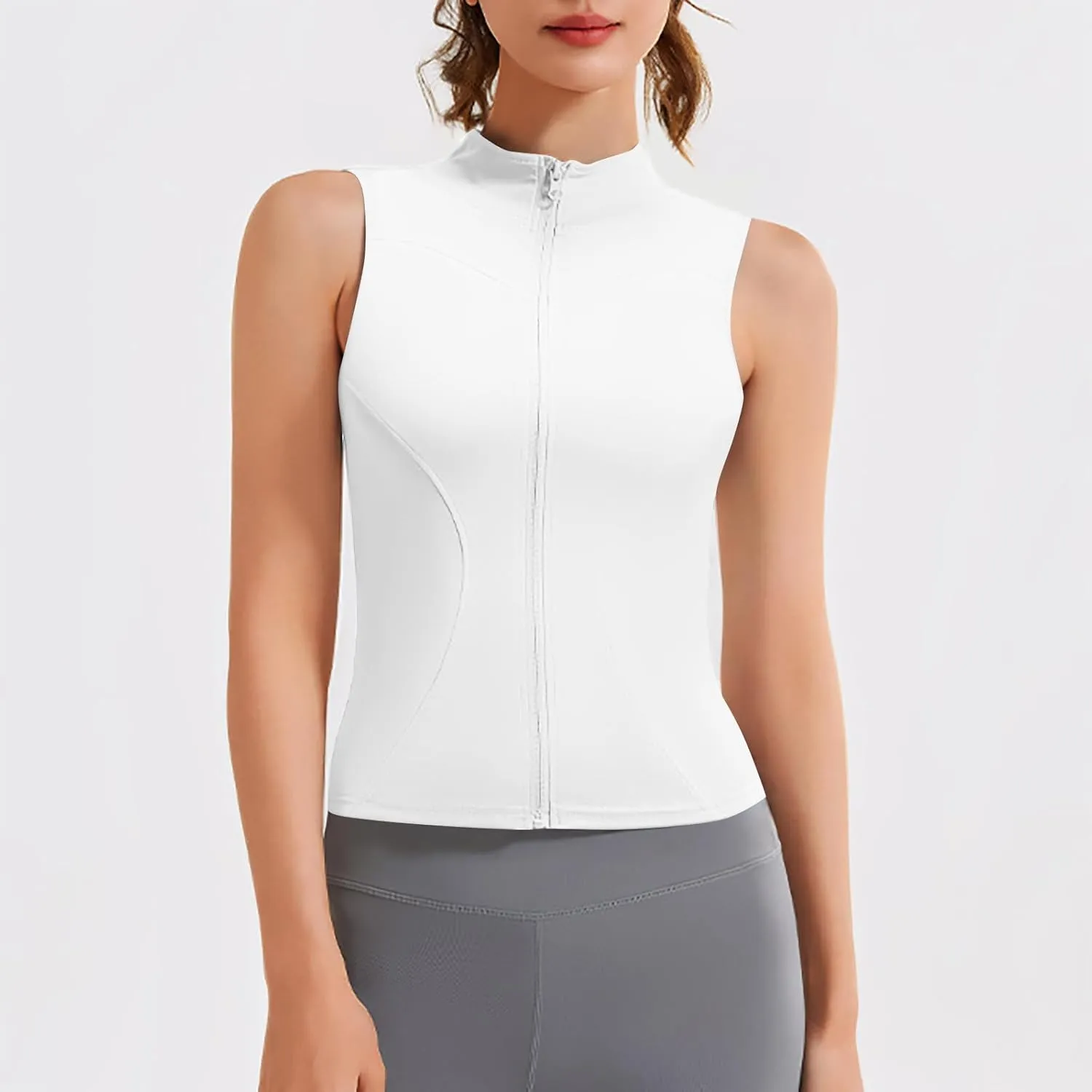 Women's Full Zip Mock Neck Tank Top Summer Golf Tennis Shirts Breathable Quick Dry Vest Slim Sports Sleeveless Tops