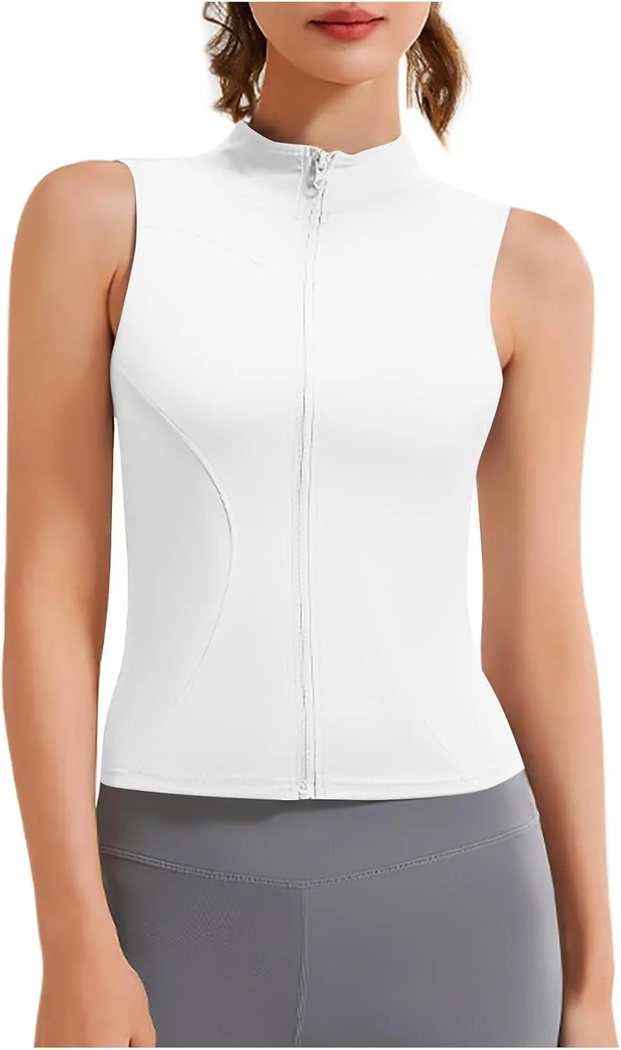 Women's Full Zip Mock Neck Tank Top Summer Golf Tennis Shirts Breathable Quick Dry Vest Slim Sports Sleeveless Tops
