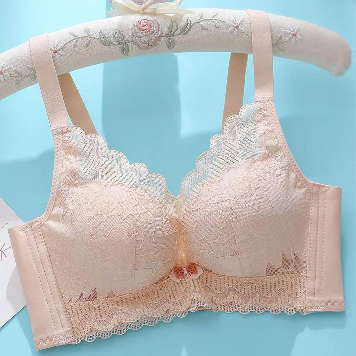 Women's Lace Push Up Bra Print Solid Color Super Gather Lightweight Everyday Bra Breathable Wirefree Trendy Underwear