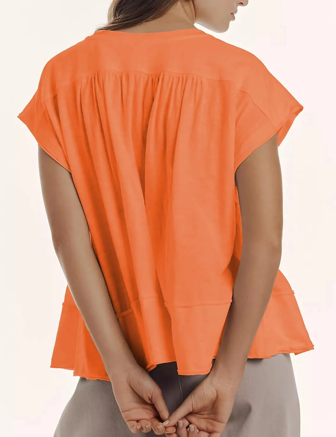 Womens Summer Peplum Top Cute Ruffle Shirt Casual Short Sleeve Flowy Hem Boho Pleated Smocked Tops Trendy 2025
