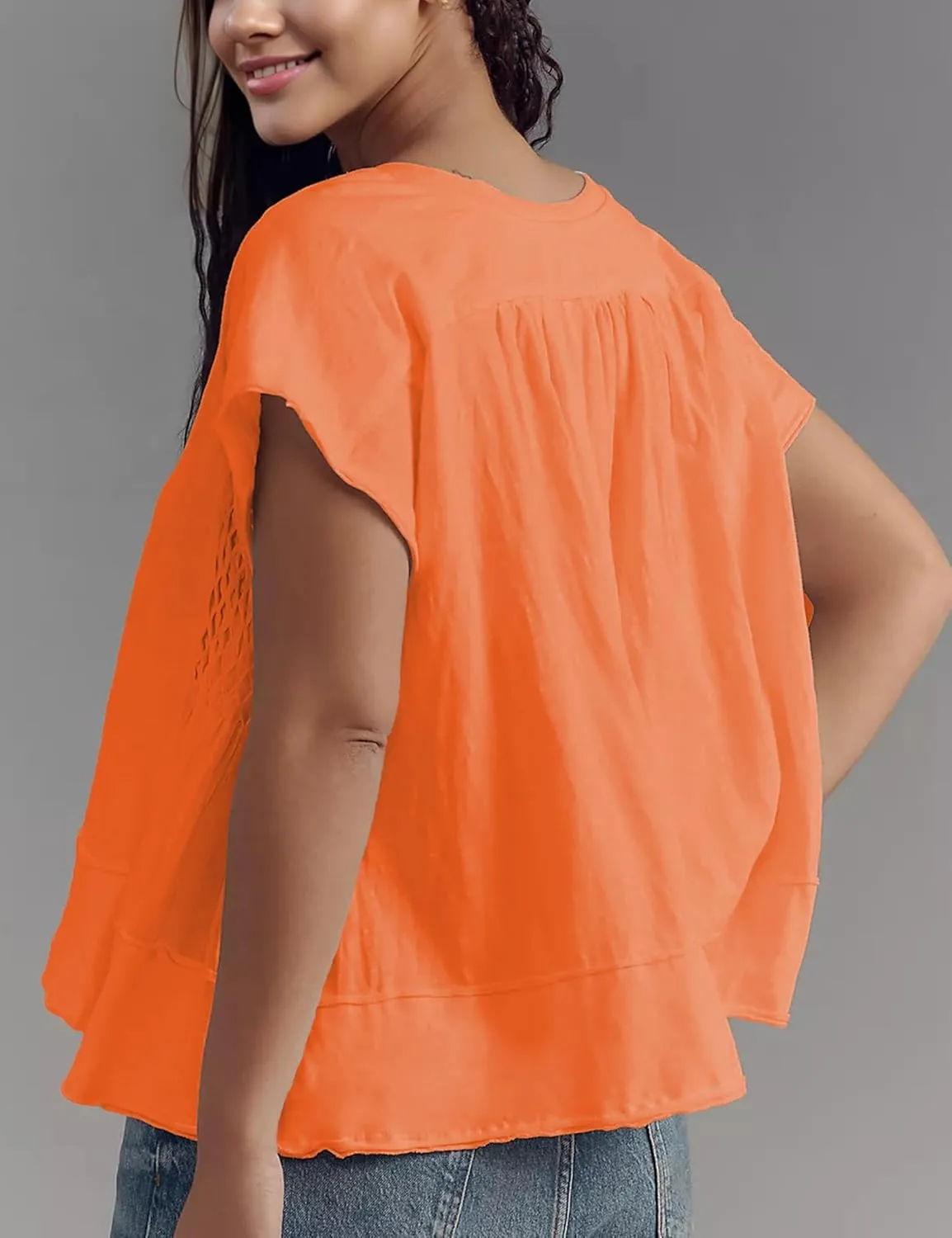 Womens Summer Peplum Top Cute Ruffle Shirt Casual Short Sleeve Flowy Hem Boho Pleated Smocked Tops Trendy 2025