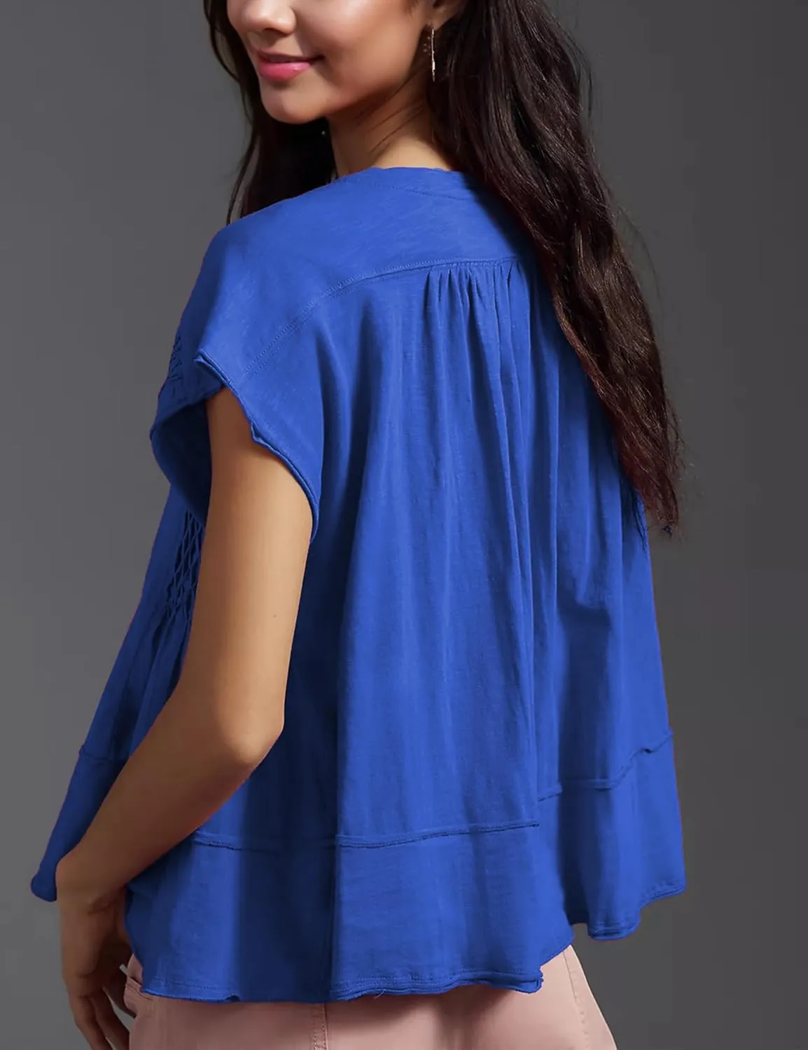 Womens Summer Peplum Top Cute Ruffle Shirt Casual Short Sleeve Flowy Hem Boho Pleated Smocked Tops Trendy 2025