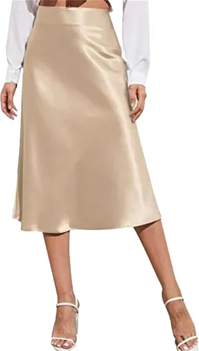 Women's Summer Skirts Mid Skirt Long Zipper Elegant Skirt High Waist Solid Color Satin Skirt