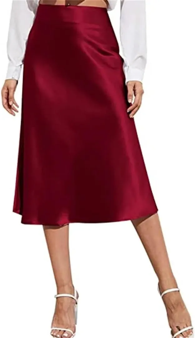 Women's Summer Skirts Mid Skirt Long Zipper Elegant Skirt High Waist Solid Color Satin Skirt